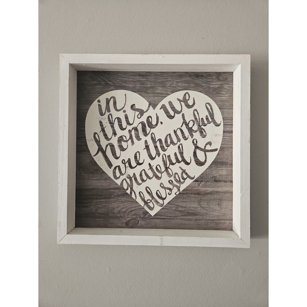 In This Home, We Are Thankful Grateful & Blessed Hanging Wall Art Gray Whitewash